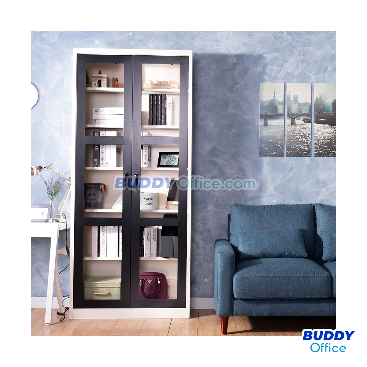 ตู้สูงวางหนังสือ 2 บานเปิดกระจก MAX052