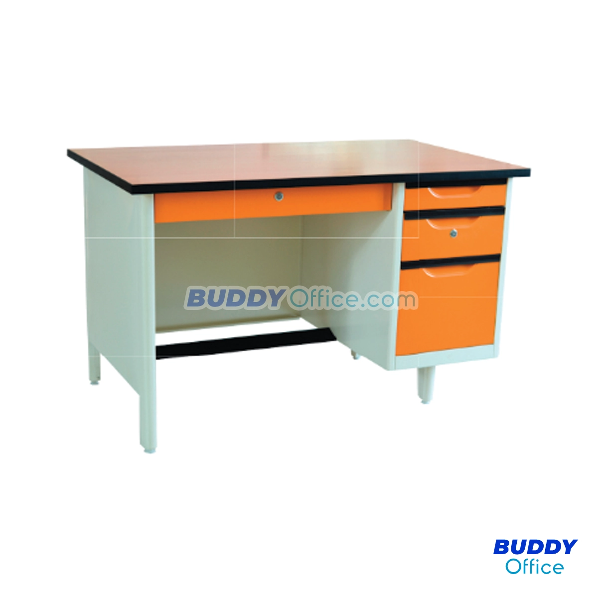 โต๊ะทำงานเหล็ก หน้าท็อปไม้ 4 ลิ้นชัก ขนาด 4 ฟุต รุ่น TW4F