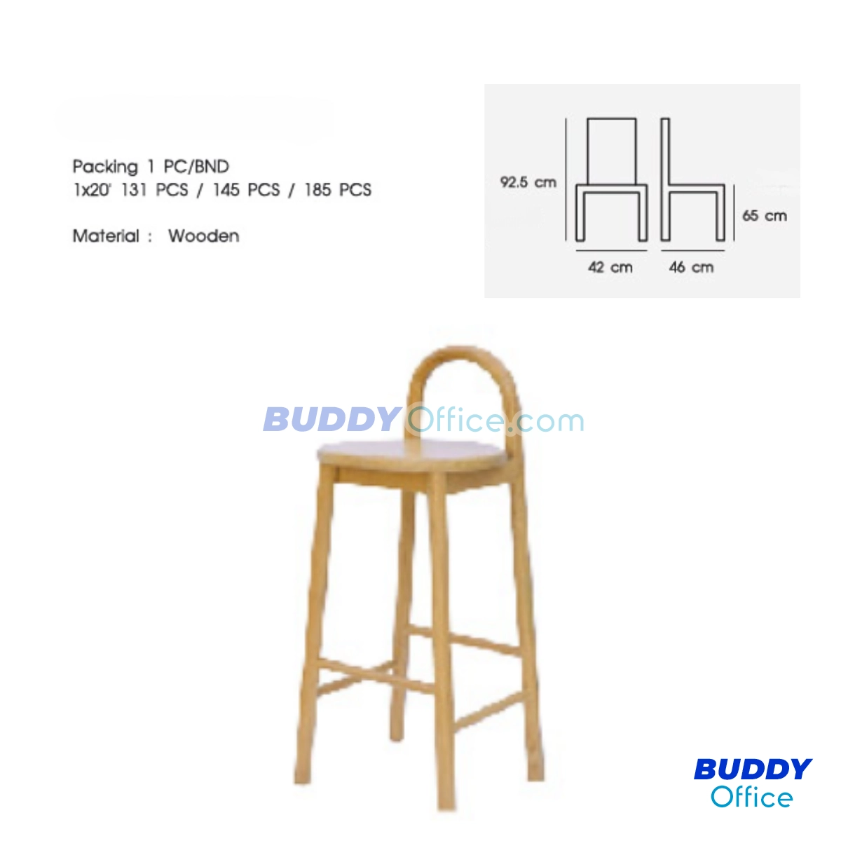 เก้าอี้บาร์ไม้ BD92329WD-H65 / ขนาด W54 x D57.5 x H92.5 ซม.