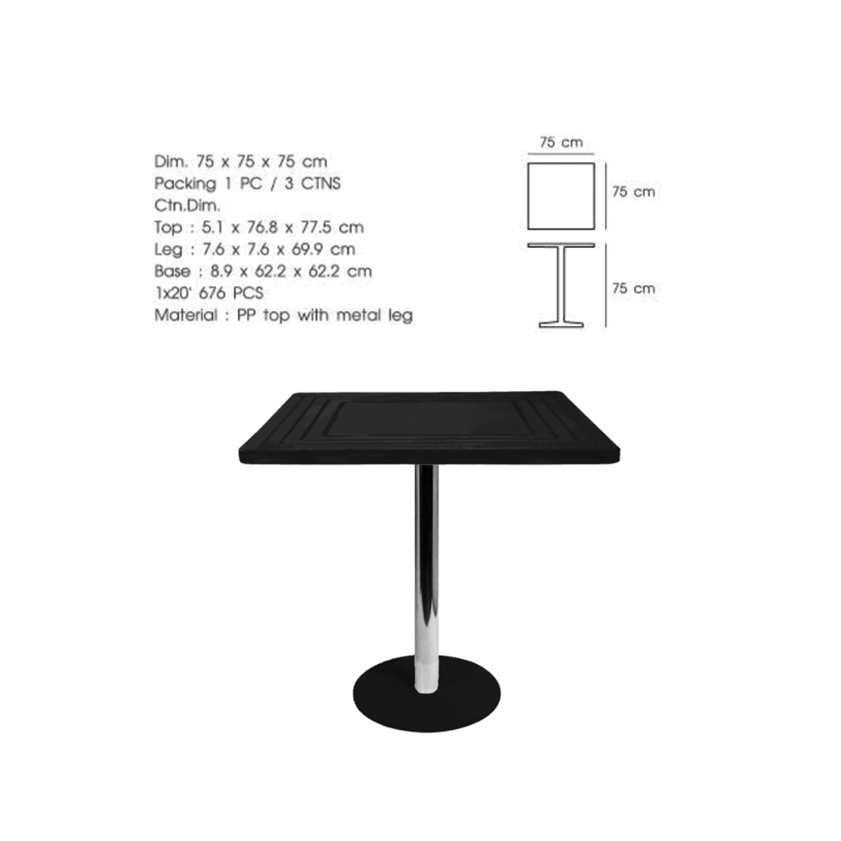 โต๊ะเหลี่ยมพลาสติก ขาโครมเมี่ยม BD91091M